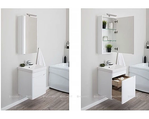 Купить Тумба с раковиной Aquanet София 50 212585 подвесная Белый глянец в магазине сантехники Santeh-Crystal.ru