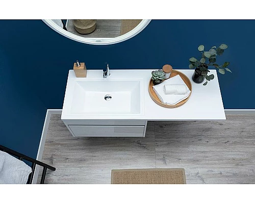 Заказать Тумба с раковиной Aquanet Токио 130 L 239217 подвесная Белая в магазине сантехники Santeh-Crystal.ru