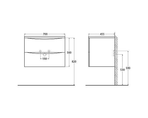 Заказать Тумба под раковину BelBagno 70 ACQUA-700-2C-SO-PS подвесная Pino Scania в магазине сантехники Santeh-Crystal.ru