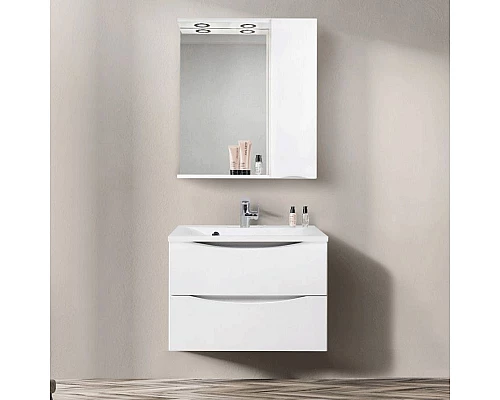 Приобрести Зеркало со шкафом BelBagno MARINO-SPC-700/750-1A-BL-P-R 70 с подсветкой Bianco Lucido в магазине сантехники Santeh-Crystal.ru