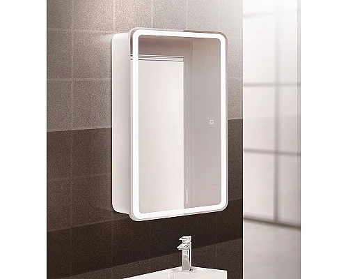 Купить Зеркальный шкаф BelBagno Marino 50 SPC-MAR-500/800-1A-LED-TCH с подсветкой Белый в магазине сантехники Santeh-Crystal.ru