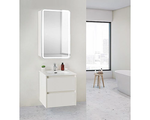 Купить Зеркальный шкаф BelBagno Marino 50 SPC-MAR-500/800-1A-LED-TCH с подсветкой Белый в магазине сантехники Santeh-Crystal.ru