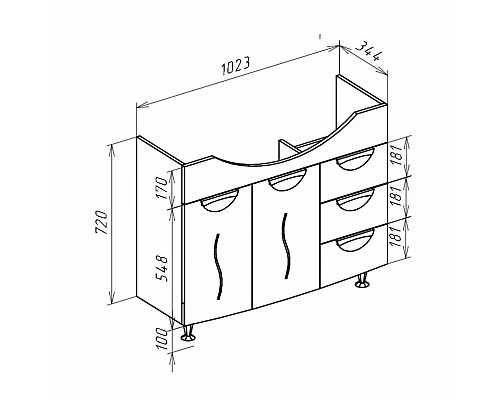 Приобрести Тумба под раковину Bellezza Глория 105 4638518080014 с бельевой корзиной Белая в магазине сантехники Santeh-Crystal.ru