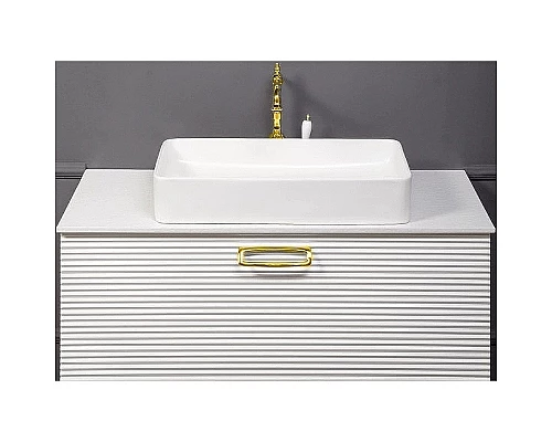 Купить Тумба под раковину Boheme Armadi Art Vallessi Avangarde Linea 100 842-100-WG подвесная Белая Золото в магазине сантехники Santeh-Crystal.ru