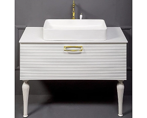 Купить Тумба под раковину Boheme Armadi Art Vallessi Avangarde Linea 100 842-100-WG подвесная Белая Золото в магазине сантехники Santeh-Crystal.ru