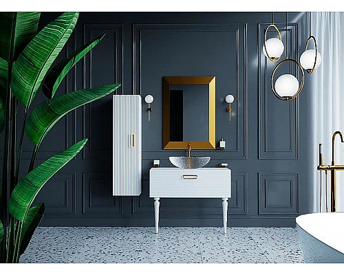 Купить Тумба под раковину Boheme Armadi Art Vallessi Avangarde Linea 100 842-100-WG подвесная Белая Золото в магазине сантехники Santeh-Crystal.ru