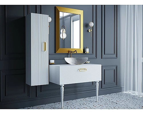 Купить Тумба под раковину Boheme Armadi Art Vallessi Avangarde Linea 100 842-100-WG подвесная Белая Золото в магазине сантехники Santeh-Crystal.ru