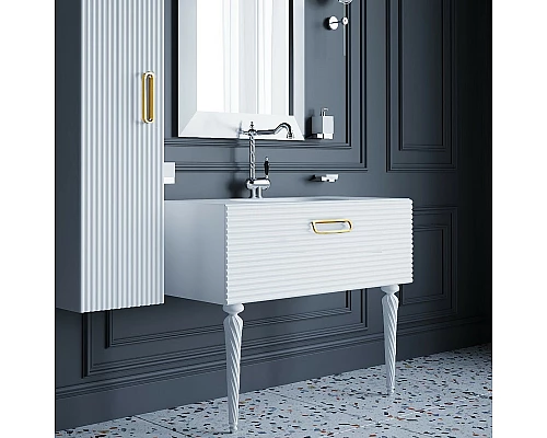 Купить Тумба под раковину Boheme Armadi Art Vallessi Avangarde Linea 100 842-100-WG подвесная Белая Золото в магазине сантехники Santeh-Crystal.ru