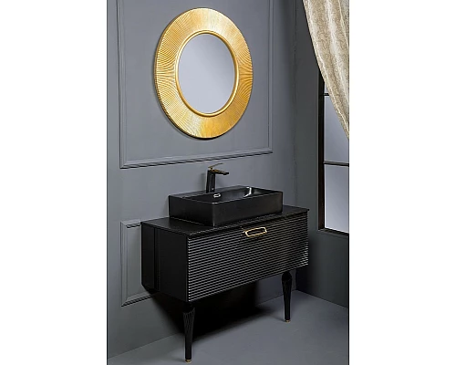 Заказать Тумба под раковину Boheme Armadi Art Vallessi Avangarde Linea 100 842-100-BG подвесная Черная Золото в магазине сантехники Santeh-Crystal.ru