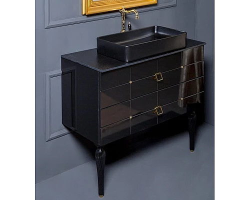 Заказать Тумба под раковину Boheme Armadi Art Vallessi Avangarde Piazza 100 841-100-BG подвесная Черный глянец Золото в магазине сантехники Santeh-Crystal.ru