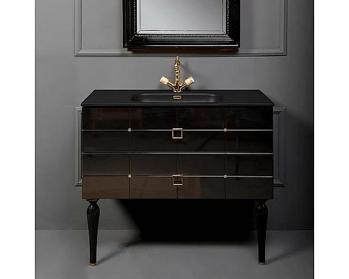 Заказать Тумба под раковину Boheme Armadi Art Vallessi Avangarde Piazza 100 841-100-BG подвесная Черный глянец Золото в магазине сантехники Santeh-Crystal.ru