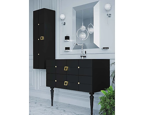 Заказать Тумба под раковину Boheme Armadi Art Vallessi Avangarde Piazza 100 841-100-BG подвесная Черный глянец Золото в магазине сантехники Santeh-Crystal.ru