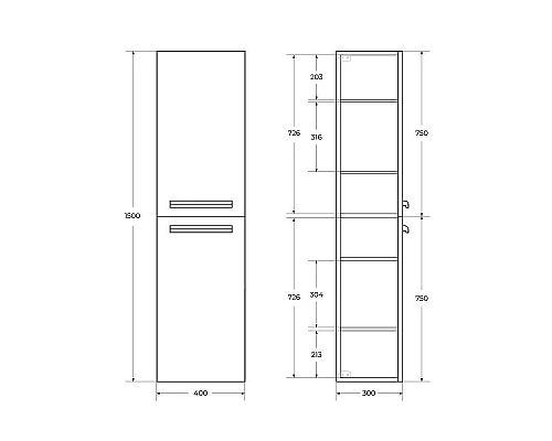 Приобрести Шкаф пенал Cezares Eco 40 ECO-1500-2A-SC-BL подвесной Bianco Lucido в магазине сантехники Santeh-Crystal.ru