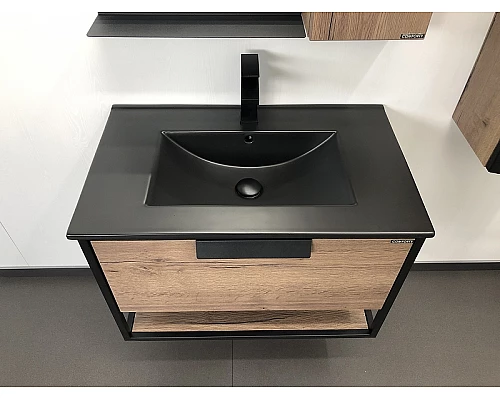 Купить Тумба с раковиной Comforty Бонн 75 00-00001936 подвесная Дуб темный в магазине сантехники Santeh-Crystal.ru