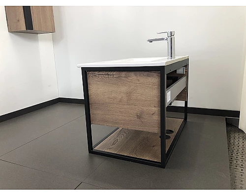 Купить Тумба с раковиной Comforty Бонн 75 00-00006487 подвесная Дуб темный в магазине сантехники Santeh-Crystal.ru