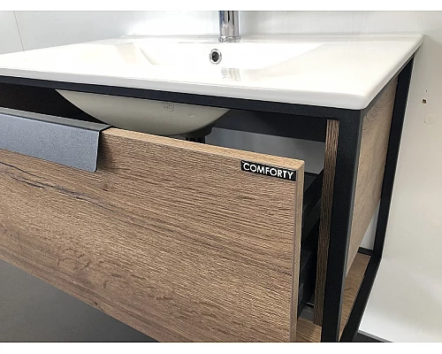 Купить Тумба с раковиной Comforty Бонн 75 00-00006487 подвесная Дуб темный в магазине сантехники Santeh-Crystal.ru