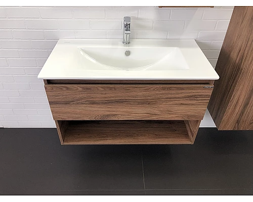 Заказать Тумба с раковиной Comforty Бордо 90 00-00006671 подвесная Дуб темно-коричневый в магазине сантехники Santeh-Crystal.ru