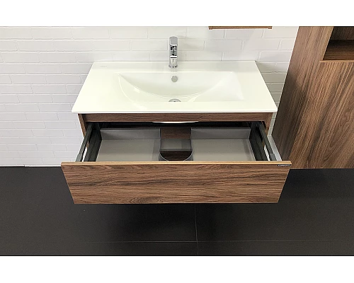 Заказать Тумба с раковиной Comforty Бордо 90 00-00006671 подвесная Дуб темно-коричневый в магазине сантехники Santeh-Crystal.ru