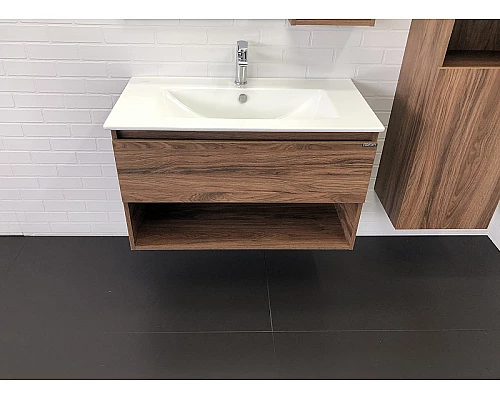 Заказать Тумба с раковиной Comforty Бордо 90 00-00006671 подвесная Дуб темно-коричневый в магазине сантехники Santeh-Crystal.ru