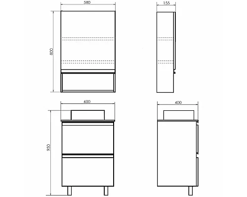 Приобрести Тумба с раковиной Comforty Эдинбург 60Н 00-00004767 Бетон светлый в магазине сантехники Santeh-Crystal.ru