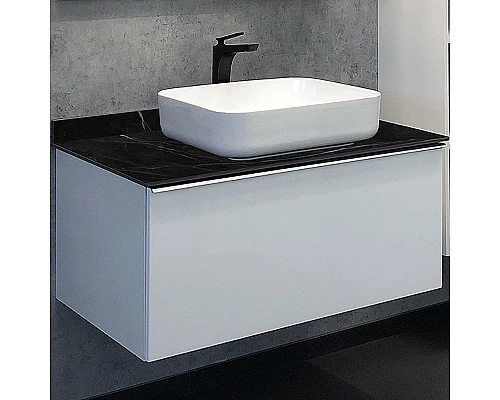 Приобрести Тумба с раковиной Comforty Милан 90 00-00014008 подвесная Белая гляцевая Калакатта Блэк в магазине сантехники Santeh-Crystal.ru
