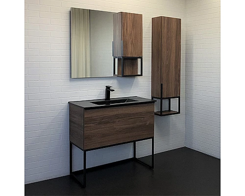 Приобрести Шкаф пенал Comforty Равенна Лофт-35 00-00006913 подвесной Дуб темно-коричневый в магазине сантехники Santeh-Crystal.ru