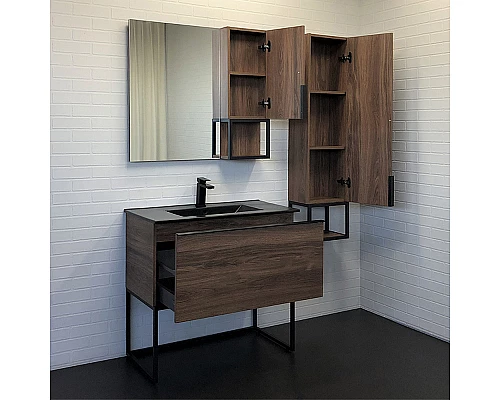 Приобрести Шкаф пенал Comforty Равенна Лофт-35 00-00006913 подвесной Дуб темно-коричневый в магазине сантехники Santeh-Crystal.ru