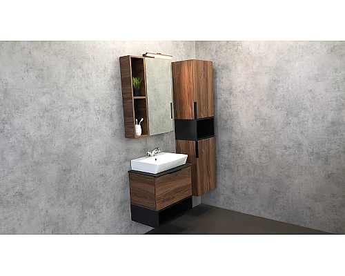 Купить Тумба с раковиной Comforty Штутгарт 60 00004151039 подвесная Дуб темно-коричневый Черная столешница в магазине сантехники Santeh-Crystal.ru