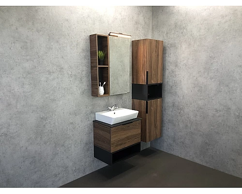 Купить Тумба с раковиной Comforty Штутгарт 60 00004151039 подвесная Дуб темно-коричневый Черная столешница в магазине сантехники Santeh-Crystal.ru