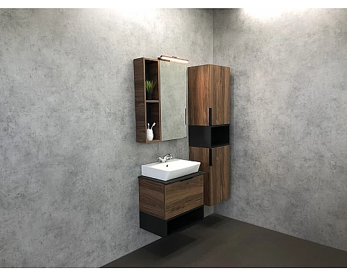 Купить Тумба с раковиной Comforty Штутгарт 60 00004151039 подвесная Дуб темно-коричневый Черная столешница в магазине сантехники Santeh-Crystal.ru
