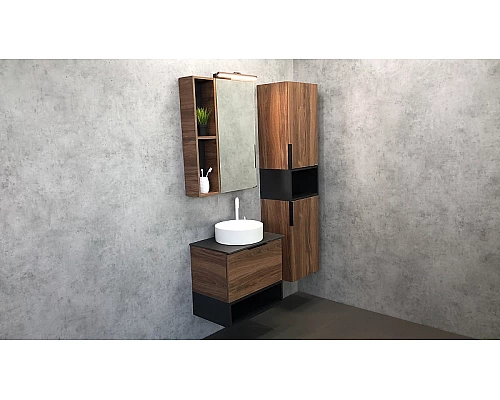 Купить Тумба с раковиной Comforty Штутгарт 60 00-00001698 подвесная Дуб темно-коричневый Черная столешница в магазине сантехники Santeh-Crystal.ru