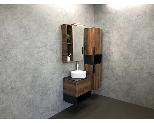 Купить Тумба с раковиной Comforty Штутгарт 60 00-00001698 подвесная Дуб темно-коричневый Черная столешница в магазине сантехники Santeh-Crystal.ru