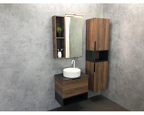 Купить Тумба с раковиной Comforty Штутгарт 60 00-00001698 подвесная Дуб темно-коричневый Черная столешница в магазине сантехники Santeh-Crystal.ru