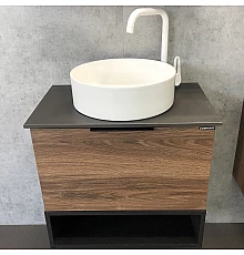 Тумба с раковиной Comforty Штутгарт 60 00-00001698 подвесная Дуб темно-коричневый Черная столешница