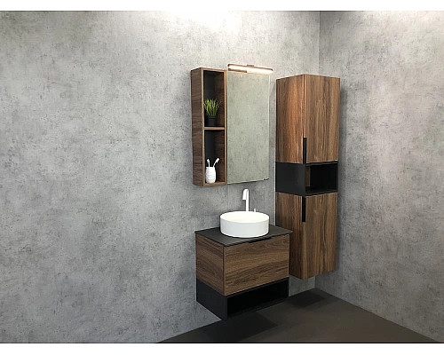 Приобрести Шкаф пенал Comforty Штутгарт 40 00004151544 подвесной Дуб темно-коричневый Черный матовый в магазине сантехники Santeh-Crystal.ru