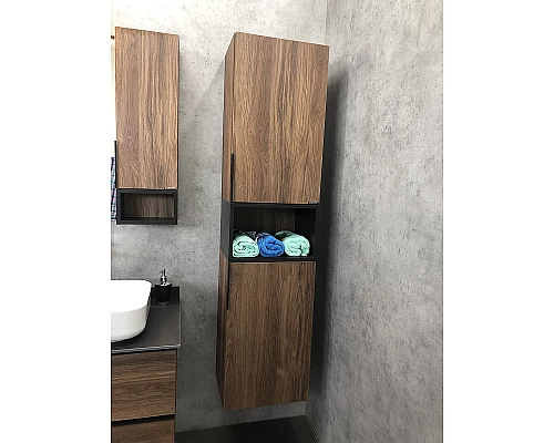 Приобрести Шкаф пенал Comforty Штутгарт 40 00004151544 подвесной Дуб темно-коричневый Черный матовый в магазине сантехники Santeh-Crystal.ru