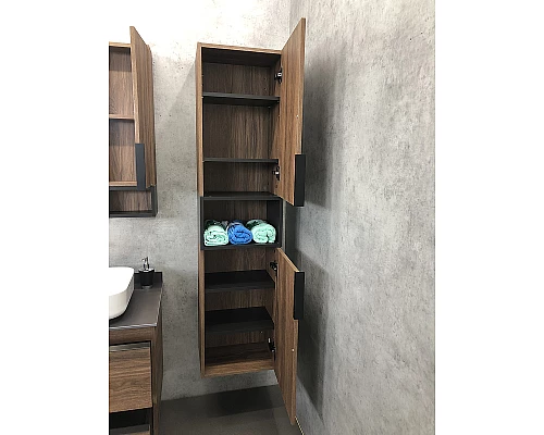 Приобрести Шкаф пенал Comforty Штутгарт 40 00004151544 подвесной Дуб темно-коричневый Черный матовый в магазине сантехники Santeh-Crystal.ru