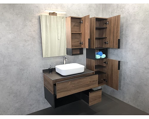 Купить Зеркало со шкафом Comforty Штутгарт 90 00004151038 Дуб темно-коричневый Черное матовое в магазине сантехники Santeh-Crystal.ru