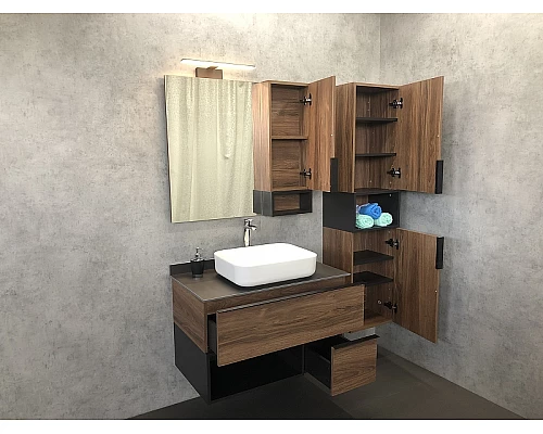 Купить Зеркало со шкафом Comforty Штутгарт 90 00004151038 Дуб темно-коричневый Черное матовое в магазине сантехники Santeh-Crystal.ru