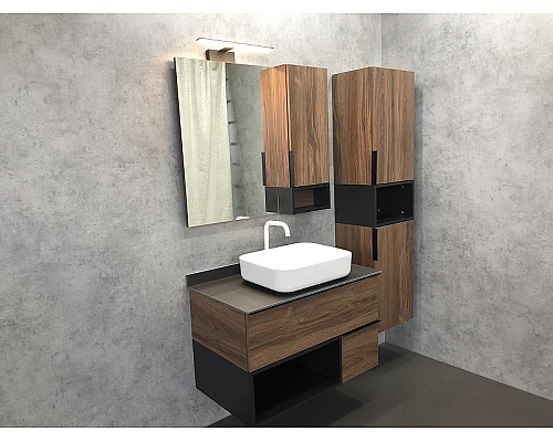 Купить Зеркало со шкафом Comforty Штутгарт 90 00004151038 Дуб темно-коричневый Черное матовое в магазине сантехники Santeh-Crystal.ru