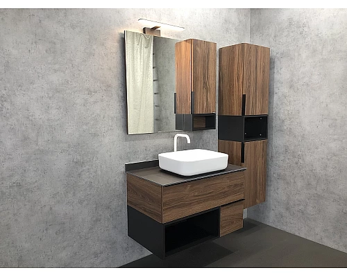 Купить Зеркало со шкафом Comforty Штутгарт 90 00004151038 Дуб темно-коричневый Черное матовое в магазине сантехники Santeh-Crystal.ru