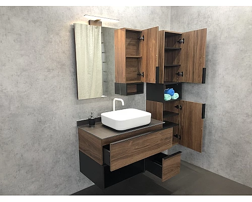 Купить Зеркало со шкафом Comforty Штутгарт 90 00004151038 Дуб темно-коричневый Черное матовое в магазине сантехники Santeh-Crystal.ru