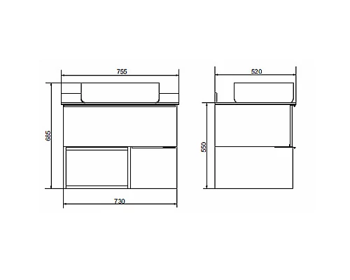 Заказать Тумба с раковиной Comforty Штутгарт 75 00-00001884 подвесная Дуб темно-коричневый Черная столешница в магазине сантехники Santeh-Crystal.ru