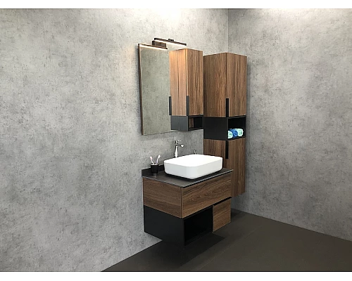 Заказать Зеркало со шкафом Comforty Штутгарт 75 00004151037 Дуб темно-коричневый Черное матовое в магазине сантехники Santeh-Crystal.ru