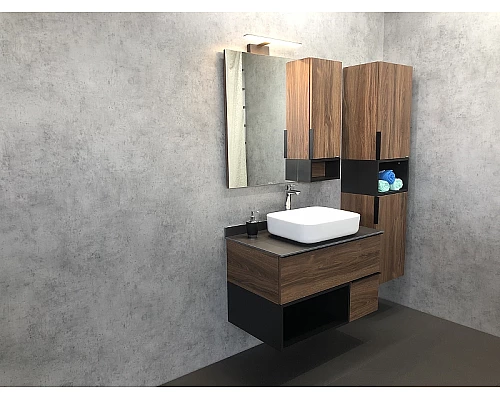 Купить Тумба с раковиной Comforty Штутгарт 90 00-00002868 подвесная Дуб темно-коричневый Черная матовая в магазине сантехники Santeh-Crystal.ru