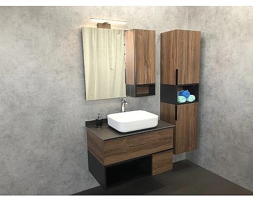 Купить Тумба с раковиной Comforty Штутгарт 90 00-00002868 подвесная Дуб темно-коричневый Черная матовая в магазине сантехники Santeh-Crystal.ru