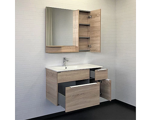 Купить Зеркало со шкафом Comforty Варна 90 R 00-00009918 Дуб сонома в магазине сантехники Santeh-Crystal.ru