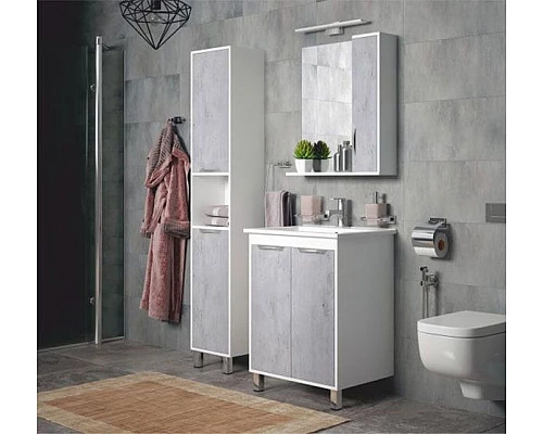 Заказать Зеркало со шкафом Corozo Чикаго 75 SD-00000303 Бетон Белый в магазине сантехники Santeh-Crystal.ru