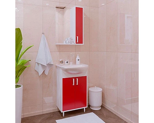 Приобрести Зеркало со шкафом Corozo Колор 50 SD-00000697 Красное Белое в магазине сантехники Santeh-Crystal.ru