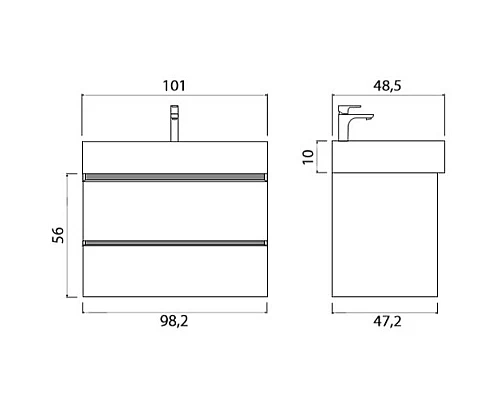 Приобрести Тумба под раковину Creto Amelia 100 14-1079G подвесная Антрацит Белый матовый в магазине сантехники Santeh-Crystal.ru